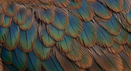 Fototapeta premium Close up macro shot of colorful parrot feathers showing intricate details and textures.