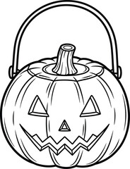 Halloween pumpkin bucket illustration for coloring pages