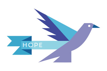 Origami Dove with Hope Ribbon Vector Illustration
