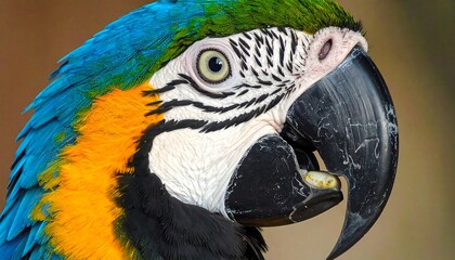 Close-up of a vibrant and colorful macaw parrot showcasing its detailed features