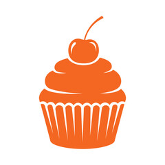 Cupcake dessert icon with cherry topping symbol for bakery sweet food cafe pastry clean vector illustration design