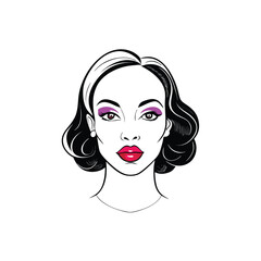 Charming woman with short wavy hair and pink eyeshadow isolated on white background, a vintageinspired portrait of timeless grace