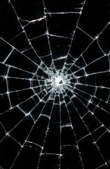 Fototapeta premium Intricate spider web pattern on black background highlighting delicate silken threads