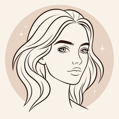 Beautiful woman face with bright makeup, fashion illustration for beauty salon or visage artist isolated on white background