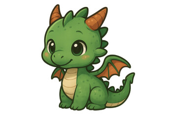 Fototapeta premium Cute green baby dragon cartoon character illustration