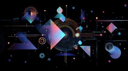 Abstract Geometric Background with Glowing Lines, Gradient Shapes, and Interconnected Elements for Futuristic Technology