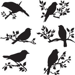 Bird on branch silhouette vector decorative nature design
