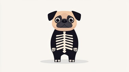 Obraz premium A whimsical illustration of a pug with a skeleton design, perfect for Halloween or pet-themed projects.