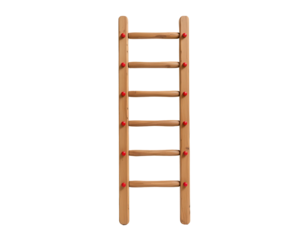 Wooden Ladder with Red Rungs Against Isolated Background