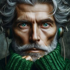 Older man in green sweater