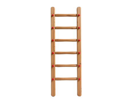 Wooden Ladder with Red Rungs Against Isolated Background