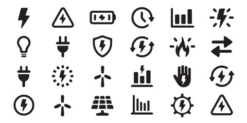electric energy icon collection 24 vector symbols battery plug wind solar lightbulb
