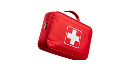 Red first aid kit with medical cross ready for emergency
