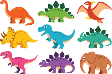playful dinosaur characters vector pack brachiosaurus t-rex stegosaurus triceratops pterodactyl mammoth © AIcon Star