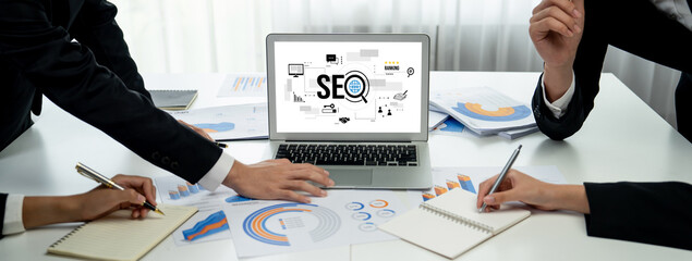 SEO search engine optimization for brisk e-commerce and online retail business showing on computer...