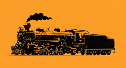 Black steam locomotive vector silhouette icon for transport and railway illustration