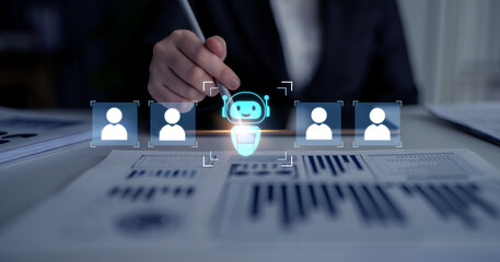 AI is selected to replace human employees, illustrating automation and workforce transformation...