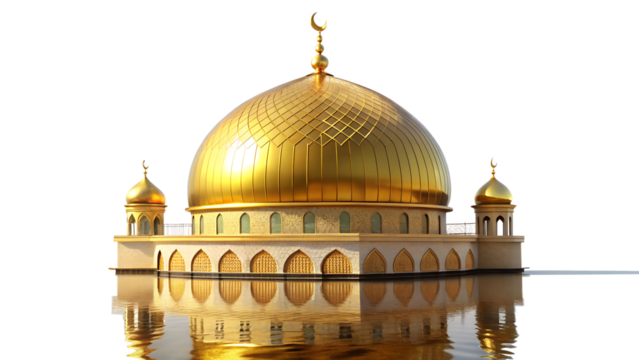 Golden dome of the rock isolated on transparent background, a sacred islamic shrine in jerusalem, with its iconic architecture and religious significance