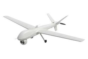 Obraz premium White Reconnaissance Drone with Extended Wings and Dual Cameras – Transparent Background PNG