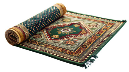 Prayer rug isolated on transparent background, traditional islamic prayer mat, used by muslims when praying, symbol of islam and muslim culture