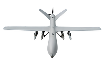Top-Down View of Futuristic Armed Military Drone – Isolated on White Background