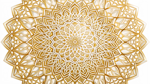 Exquisite golden mandala isolated on transparent background, showcasing delicate details and symmetrical beauty, ideal for adding a touch of sophistication to any project