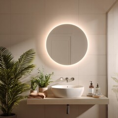 Minimalist, Modern bathroom interior, Interior design of a modern bathroom with a large mirror.
