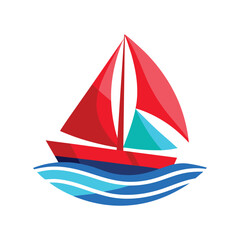 Modern Sailboat on Sea Line Art Vector Illustration