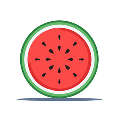 Fototapeta premium Vibrant slice of juicy watermelon with black seeds in a flat illustration style