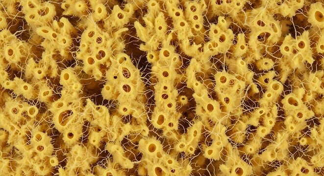 Close-up of a Bright Yellow Sea Sponge with Intricate Pore Structure.