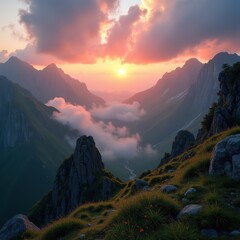 Breathtaking Scenic Mountain Viewpoint Sunrise with Vibrant Skies and Majestic Peaks