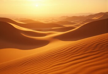 Golden Hour Desert Dunes Sunlit Sand Patterns Textured Landscape Nature Serenity
