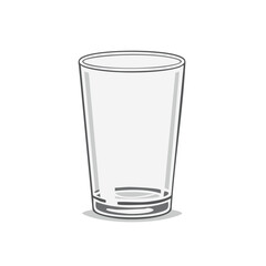Clear empty drinking glass illustration with simple line art outline