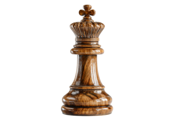 Wooden chess king piece PNG with transparent background, isolated cutout element for strategy, game, and business graphic design resources.