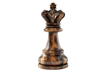 Wooden chess king piece PNG with transparent background, 3D render, realistic wood grain cutout for game strategy, board game, and competitive design elements. Perfect for graphic resources.