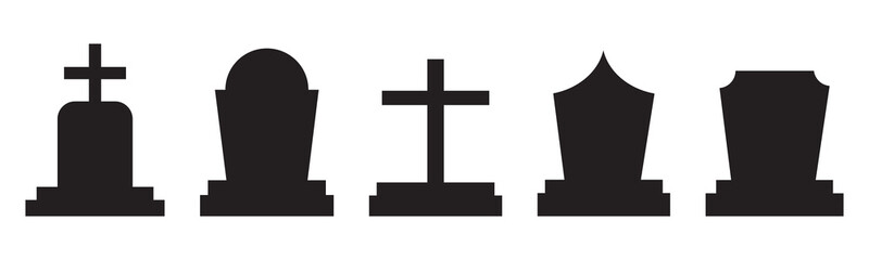 set of tombstone silhouette vector on tranparent background