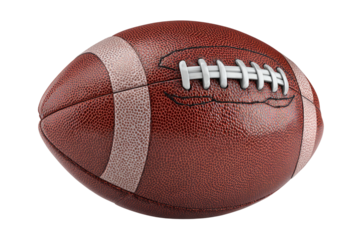 Realistic American football PNG on transparent background, detailed brown leather texture for sports design, game graphics, and team event promotions.