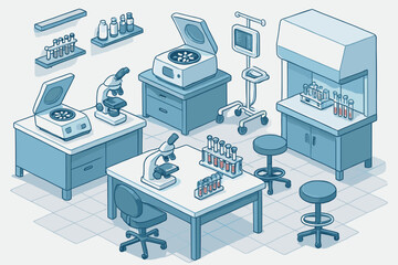 Hospital equipment laboratory medical illustration microscopes vector modern test tubes centrifuges