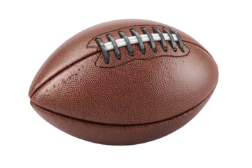 Realistic American football PNG on transparent background, brown pebbled texture cutout element for sports design, game illustrations, and event graphic resources.