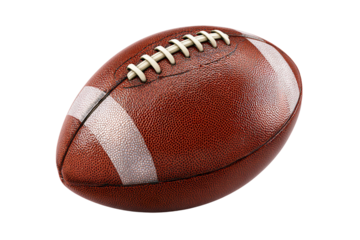 Realistic American football PNG with transparent background, isolated 3D cutout for sports themes, game designs, event posters, and graphic elements. Perfect for advertising and digital projects.