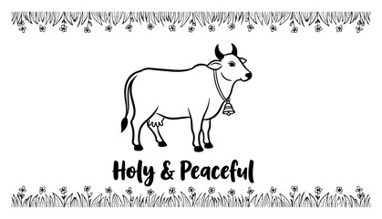 Sacred Cow Line Art with Floral Border