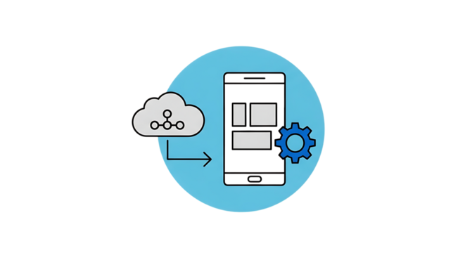 Vector art of mobile app development and cloud computing concept