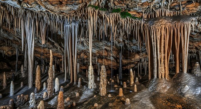 Spectacular Cave Formation with Stalactites and Stalagmites. - Powered by Adobe