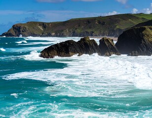 Coastal Landscape with Turquoise Water and Rugged Terrain