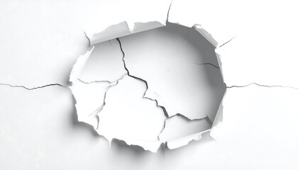 Conceptual Image of a Hole in a White Paper with Cracks and Shadows