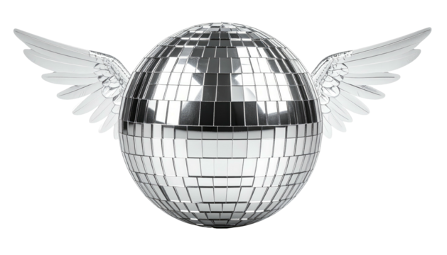 Silver disco ball with wings - Powered by Adobe