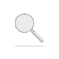 Minimalist gray magnifying glass vector icon for search, find, and analysis