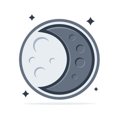 Stylized Moon Icon with Crescent Shapes and Star Accents, Design Element