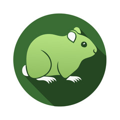 Charming green guinea pig illustration in a dark green circle with long shadow