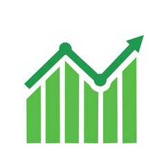 Vibrant green bar chart displaying an upward trend line with an arrow signifying growth and successful progress